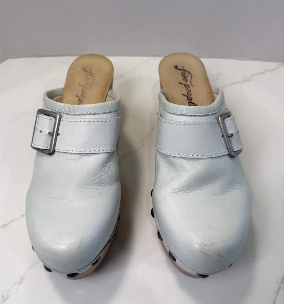 Free People Culver City Leather Buckle Studded Wooden Platform Clogs Mules Sz 37 - Picture 3 of 7